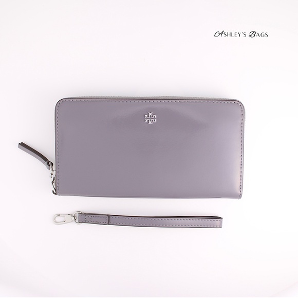 Tory Burch Large Patent Leather Emerson Tote & Continental Wristlet Wallet Grey - Picture 9 of 12